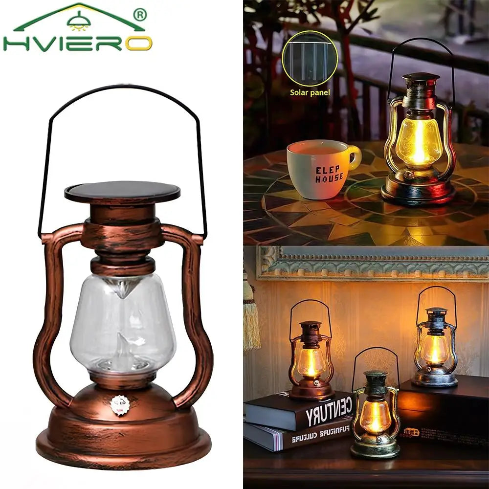 Outdoor Solar Lamp Energ LED Camping Retro Lantern Portable Kerosene light Decorative Waterproof Garden Park Hung Smart Lighting
